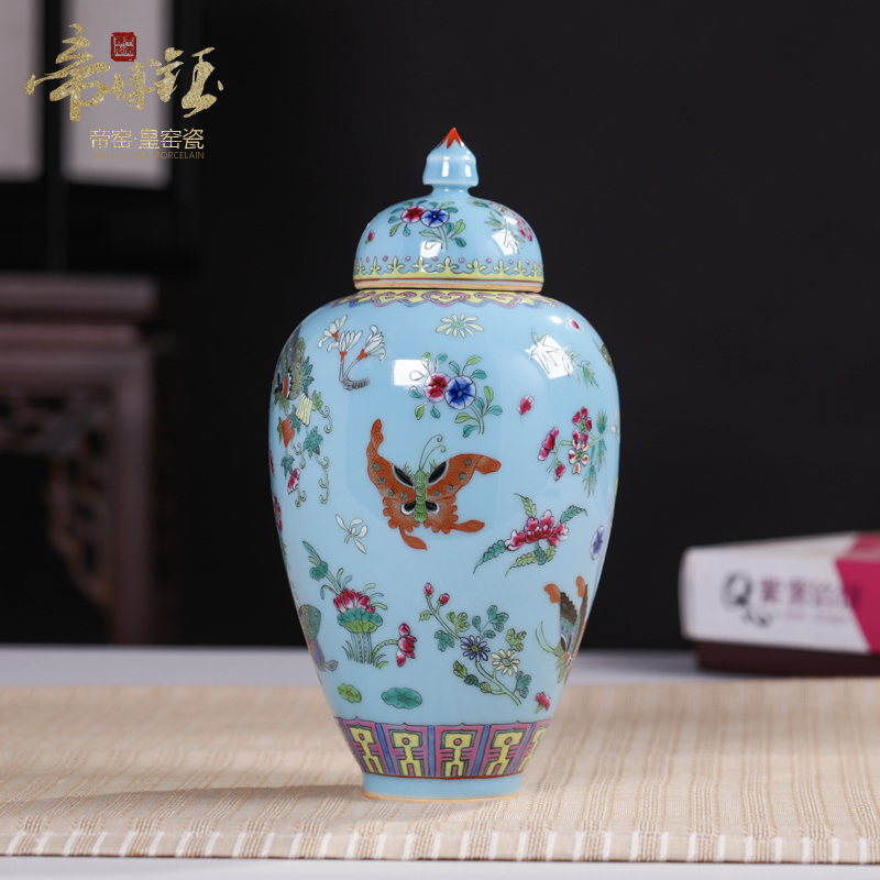 Jingdezhen ceramics antique hand - made azure glaze butterfly beauty cover pot antique porcelain art collection furnishing articles