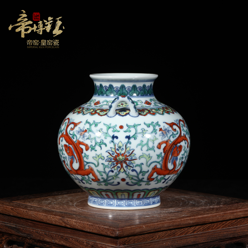 Antique hand - made porcelain of jingdezhen ceramics bucket color dragon grain ears GuanPing sitting room porch decoration furnishing articles