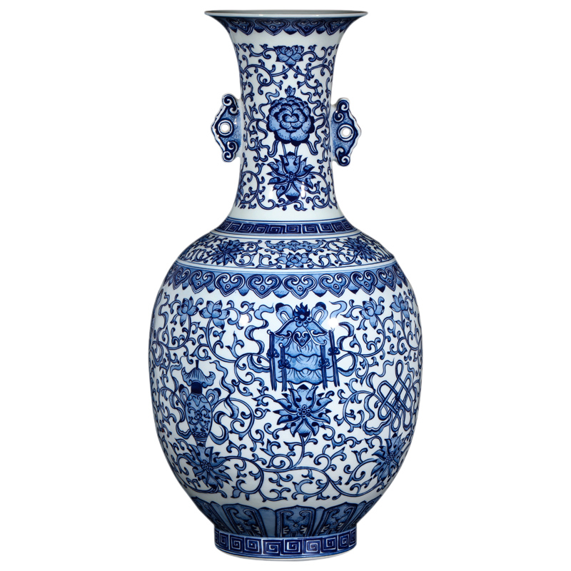 Chinese jingdezhen ceramics vase hand - made antique collection of blue and white porcelain sitting room porch home decoration furnishing articles