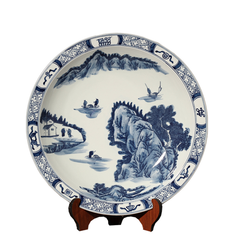 Jingdezhen ceramic antique hand - made character landscapes hang dish plate to household mesa handicraft ornament