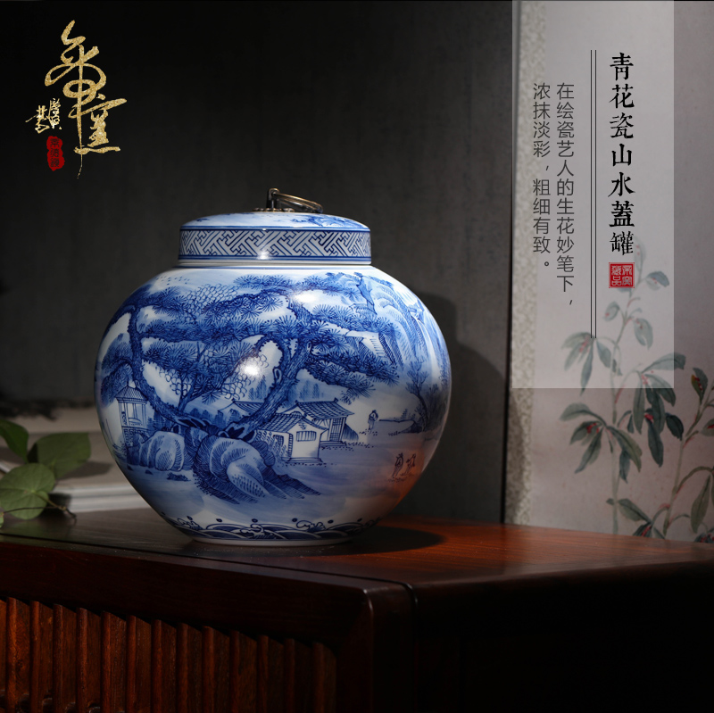 Jingdezhen hand blue and white porcelain vases, large storage tank ceramic tea pot with cover porcelain home decoration