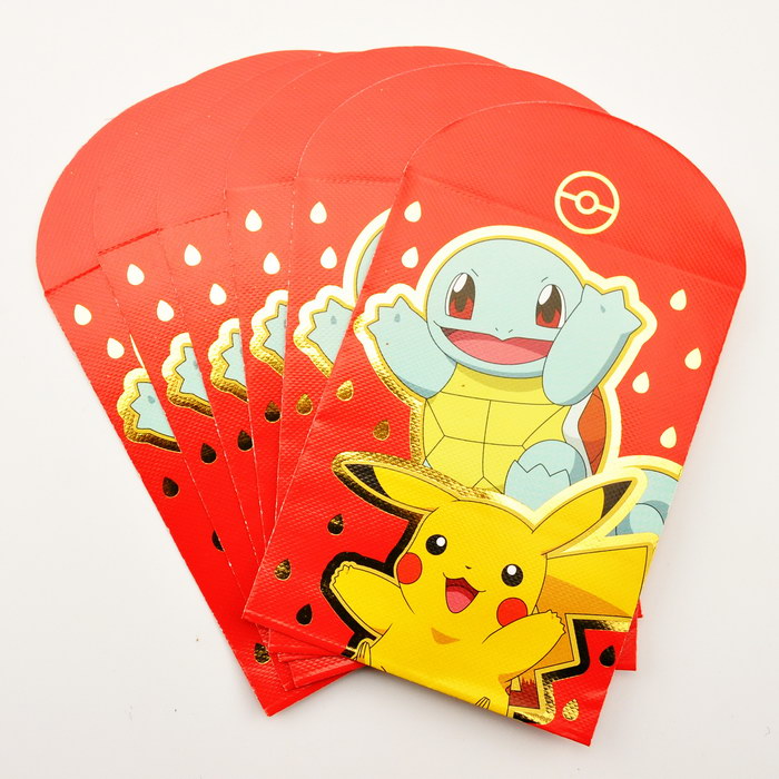 香港ok便利店 宠物小精灵 皮卡丘 烫金动漫红包/利是封 6个套装