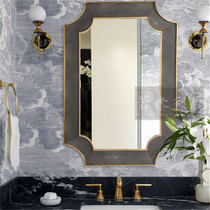 80*115 neoclassical light luxury stainless steel leather fabric hotel bathroom mirror gold-plated bathroom mirror modern