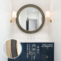 86 65 Round Light Luxury Hotel Simple Makeup Mirror Modern Stainless Steel Plated Gold Leather Bathroom Mirror Toilet