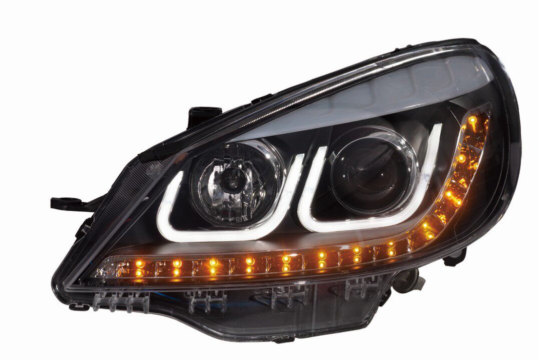 龙鼎 朗逸汽车改装ledu型光带天使眼双光透镜氙气大灯总成车外灯