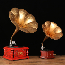 Retro nostalgic American wrought iron hexagon record player bar living room model props home decoration ornaments