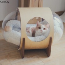 C-Queen CatsCity wooden UFO capsule capsule cat nest can be used to sleep with a mat cat in the season