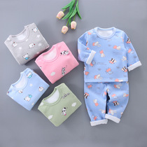 Baby childrens thermal underwear two-piece set Spring and Autumn Winter plus Velvet Baby Home clothing thick pajamas Spring and Autumn Winter