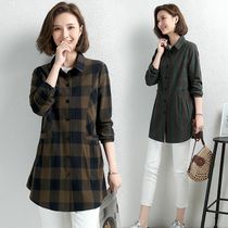 women's plaid shirt korean style loose plus size early autumn 2022 women's shirt 40-year-old mother mid-length top