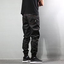 Hong Kong fashion brand tooling jeans mens Japanese fat plus size embroidery Yu Wenle small pants Harun drawstring pants