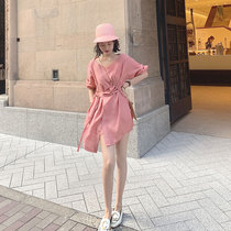 (6 Fold pick-up) Great Joy Homemade Suit Womens Ocean Fashion Temperament Loose Casual Shorts Mesh Red Suit