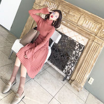 Daxi homemade 2019 autumn and winter new flared sleeve turtleneck base shirt A word pleated skirt two-piece suit female