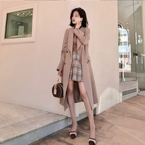 Daxi homemade windbreaker womens long 2019 autumn new Korean version of the coat waist thin suit collar thin coat
