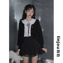 Lingjiu knit cardigan sweater womens long sleeves 2022 new sweet retro spring black coat top