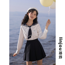 linjou Lingjiu pleated skirt womens spring and autumn skirt a word high waist 2022 new small man college style short skirt