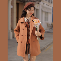 Lingjiu high-end double-sided cashmere coat womens 2021 new season loose mid-length double-breasted woolen coat