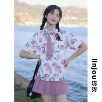 Lingjiu design niche loose chic short-sleeved top 2022 spring summer new chiffon flower shirt woman