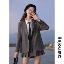 Lingjiu Spring and Autumn British Academy Style Suit Women 2022 New Small Man Pleated Skirt Two-Piece Set