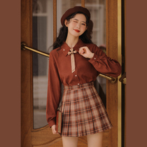 Lingjiu Chun check pleated skirt 2022 new bust female a-word high-waisted fashion college style sub-skirt