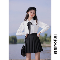 Linjou Lingjiu Academy Style Set Womens Spring 2022 Spring New Long Sleeve Shirt Skirt Small Two-Piece Set