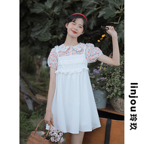 Lingjiu French small fresh floral tops womens spring summer 2022 new niche doll collar short-sleeved shirt