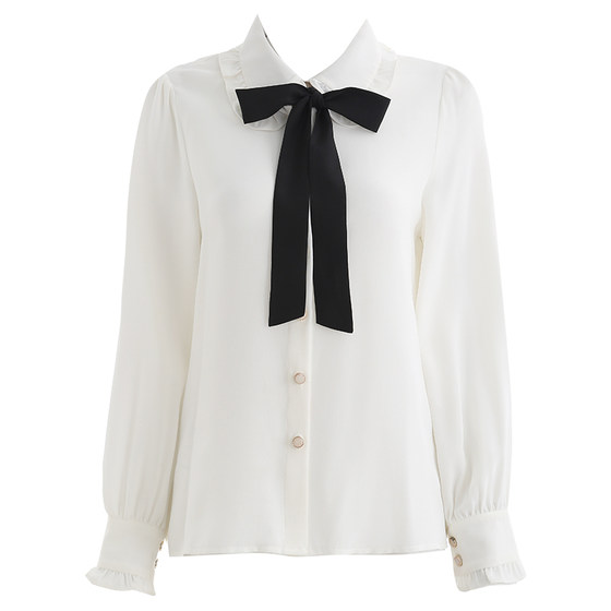 linJou Lingfu French white shirt female autumn design sense niche long -sleeved bow doll collar chiffon shirt linJou Lingfu French white shirt female autumn design sense niche long -sleeved bow doll collar chiffon shirt