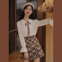 Lingjiu French webbing shirt womens spring and autumn 2022 new chic shirt design sense doll collar chiffon top