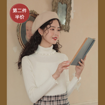 Ling-jiu Knit Undershirt Woman Semi-High Neckline Sweater 100 Hitch Long Sleeve Almond Color 2021 blouses