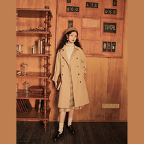 Lingjiu mid-length trench coat female small man retro double-breasted British style jacket 2022 new spring and autumn