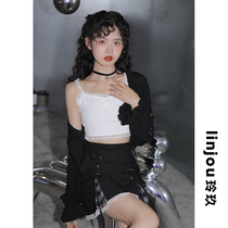 linjou Lingjiu summer sexy short camisole set thin sunscreen knitted cardigan two-piece set women