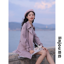 Linjou Lingjiu trench coat womens small man short 2022 spring new style waist versatile temperament purple coat