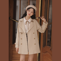 Lingjiu trench coat womens short 2022 new spring small man British style coat spring versatile casual coat