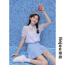 Linjou Lingjiu white chiffon short-sleeved shirt womens summer french sweet puff sleeve shirt small fresh top