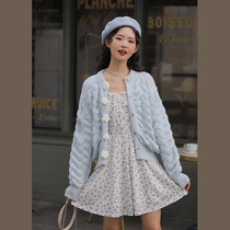 Linjou Lingjiu sweater jacket women spring and autumn loose lazy thick twist cardigan top knit shirt thickened