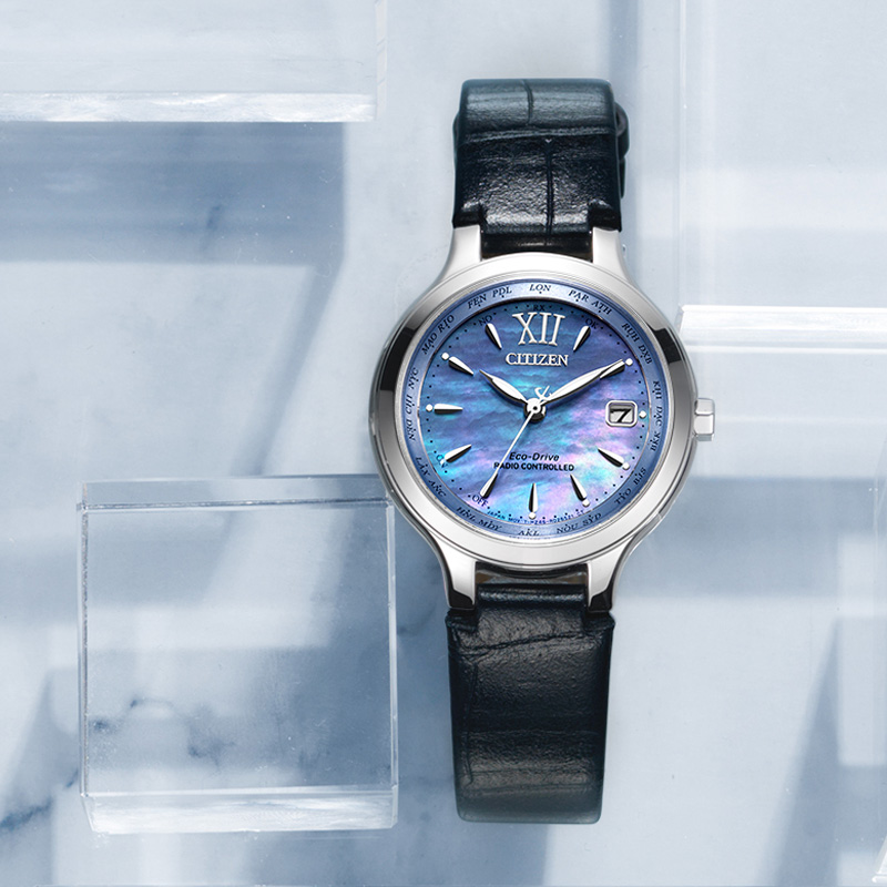 citizen japan official genuine blue plate belt simple light kinetic energy multi-burst radio wave female watch ec1170-18n