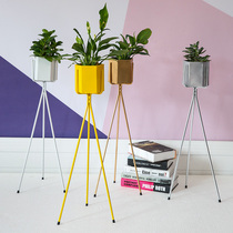 Nordic Iron Triangle flower shelf solid wood living room balcony flower pot stand indoor floor flat single layer green flower stand