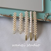 One-word clip hand-woven natural freshwater pearl hairclip ins Net red retro court French girl side clip