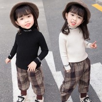 2019 new girls  winter sweater 1-3 years old and a half female baby 4 slim plus velvet childrens 5 foreign style bottoming shirt tide
