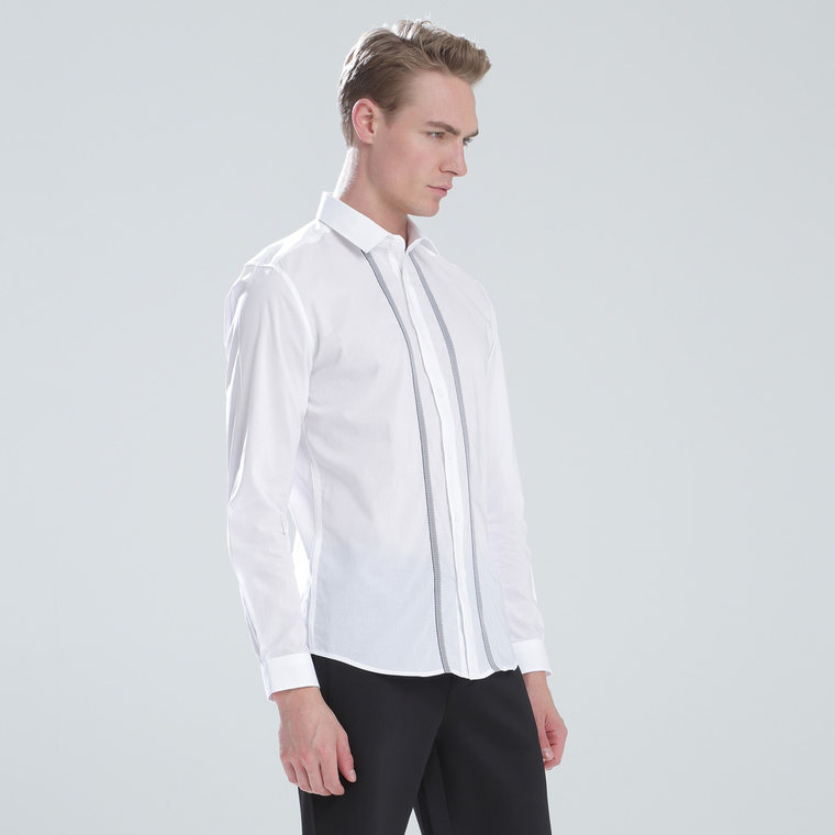 ASOBIO 2015夏季新款男装 时尚织带拼接全棉长袖衬衫 3523324183