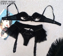 High-end boutique Dew chest underwear three-piece sexy emotional temptation open as T pants Garter bra suit