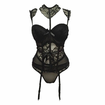 Black female light luxury thin court corset sexy perspective seduction waist conjoined Garter