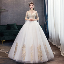 French main wedding dress bride 2021 new mori luxury super fairy v neckline shoulder fantasy pregnant woman
