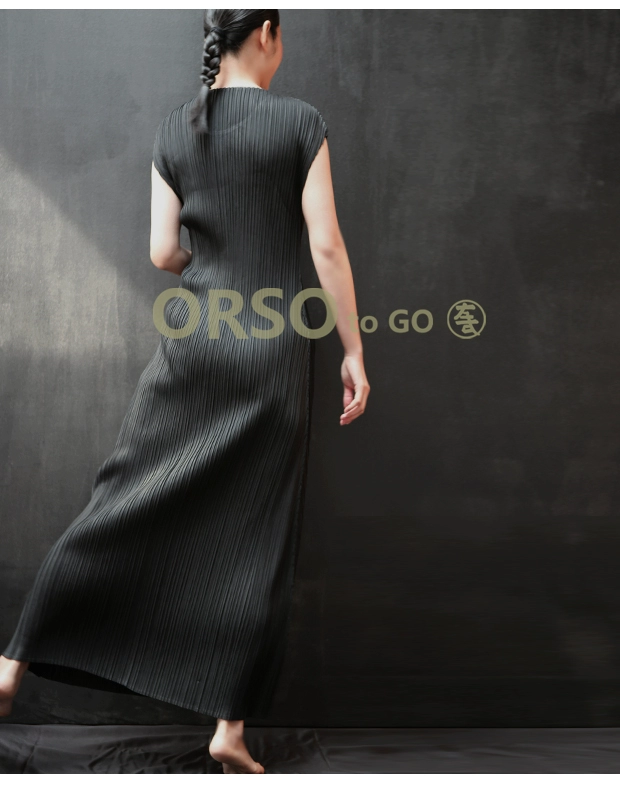 ORSO Miyake váy dài xếp ly mùa hè, dài, mỏng, tính khí lưng cao, mỏng, qua đầu gối, size lớn rời mới - Váy eo cao
