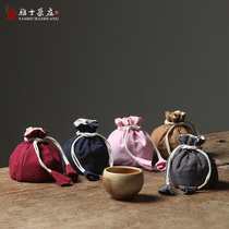 Teacup bag Handmade thick cotton linen portable tea storage bag Linen bag Small travel light master cup bag
