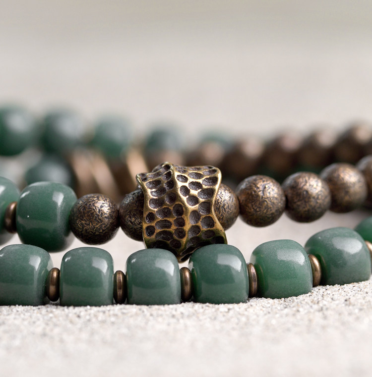 手工肌理古铜绿阴皮菩提根双层手链男中性手作饰品复古个性手串女