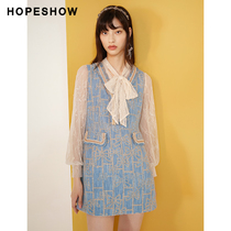 Mall Same style hopeshow red sleeve spring new women's jacquard fragrant v-neck vest dress