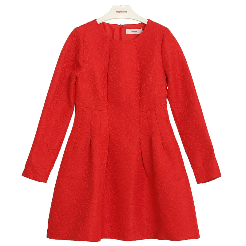 红袖秋冬加厚蕾丝连衣裙长袖百搭冬季打底红色连衣裙H510AL109产品展示图4