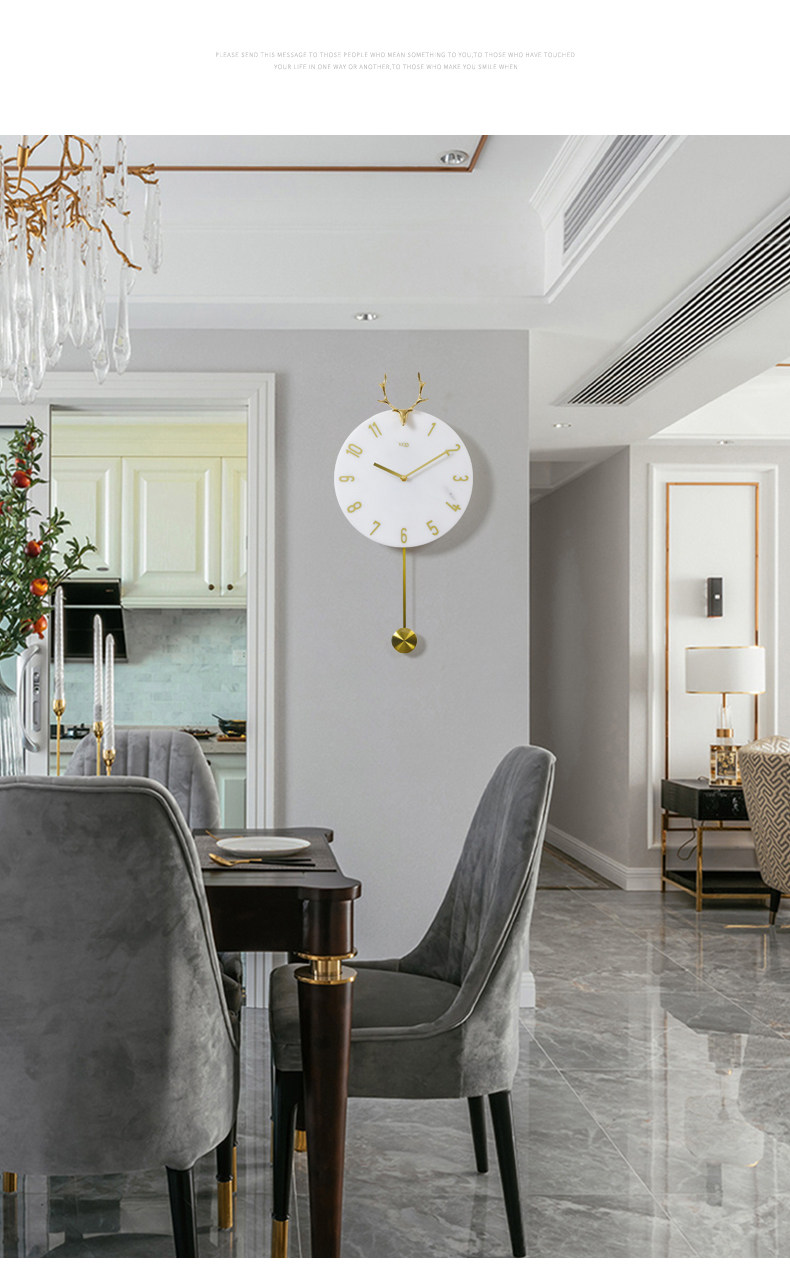 免打孔鹿头北欧挂钟客厅家用壁钟轻奢时钟餐厅艺术钟饰个性钟表