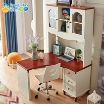 Childrens corner writing desk bookshelf bookcase one-piece combination household boy small apartment bedroom solid wood computer desk