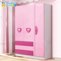 Childrens three-door four-door large wardrobe Girl princess powder modern simple assembly wooden cabinet Bedroom two-door wardrobe